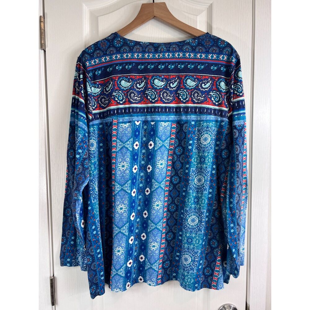 New Directions Weekend Women's Blue Orange White Paisley Print Top Size 2X - Picture 2 of 8